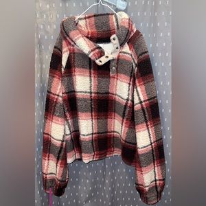 Fuzzy plaid colored jacket size Large
